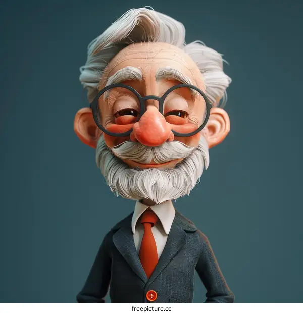 3D rendering of an old man with glasses and a beard