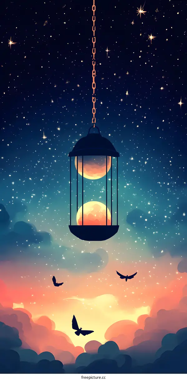The Night Sky with a Hanging Hourglass