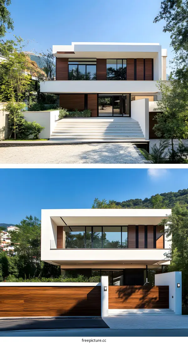 Modern Home with a Large Wooden Fence