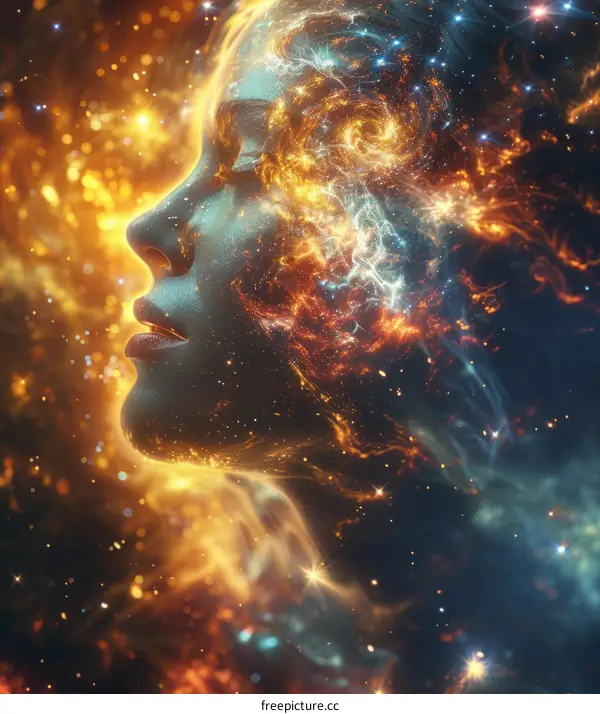 Woman's Face with Stars and Galaxies Inside