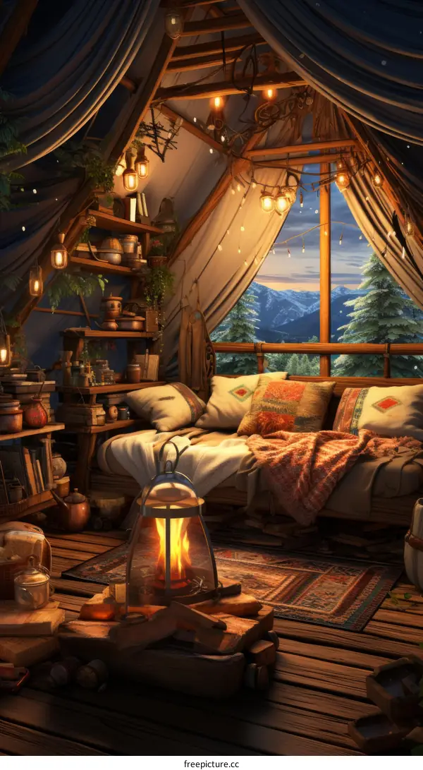Cozy bedroom with a view of the mountains