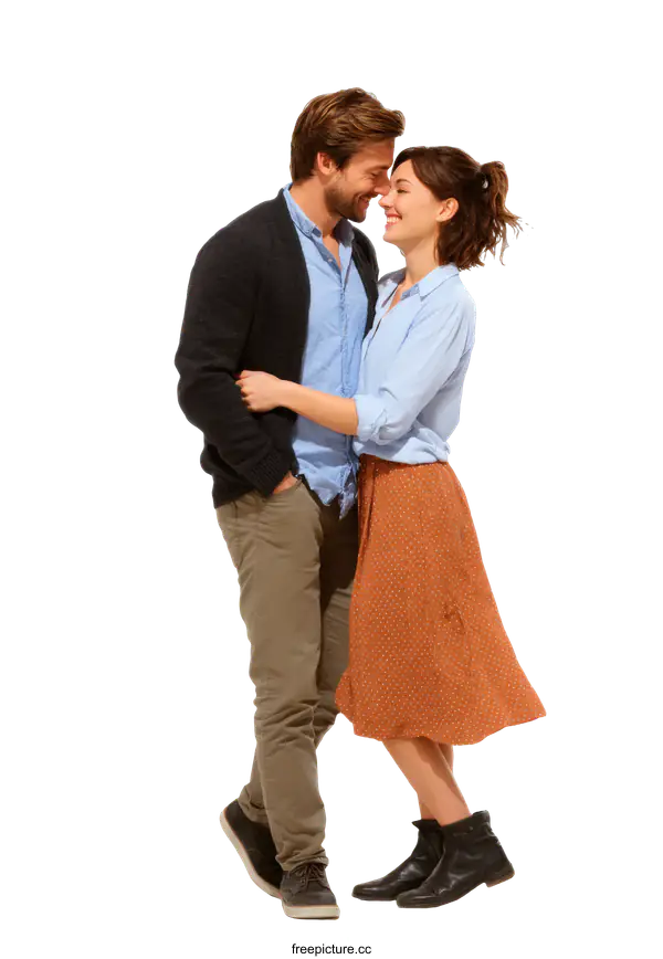 [Transparent Background PNG]Couple in Love Embrace Portrait