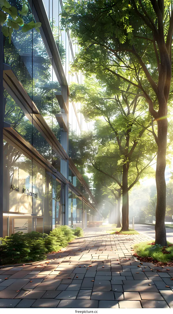 Modern Architecture and Green Trees in a City Setting