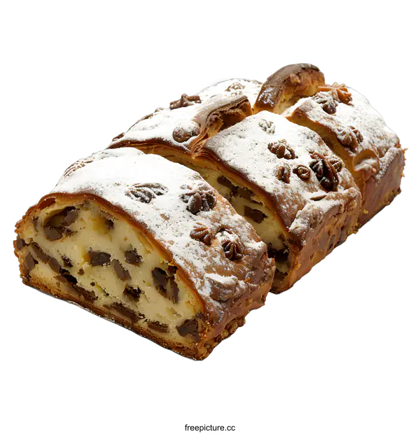 [Transparent Background PNG]Sliced Sweet Bread with Nuts and Powdered Sugar