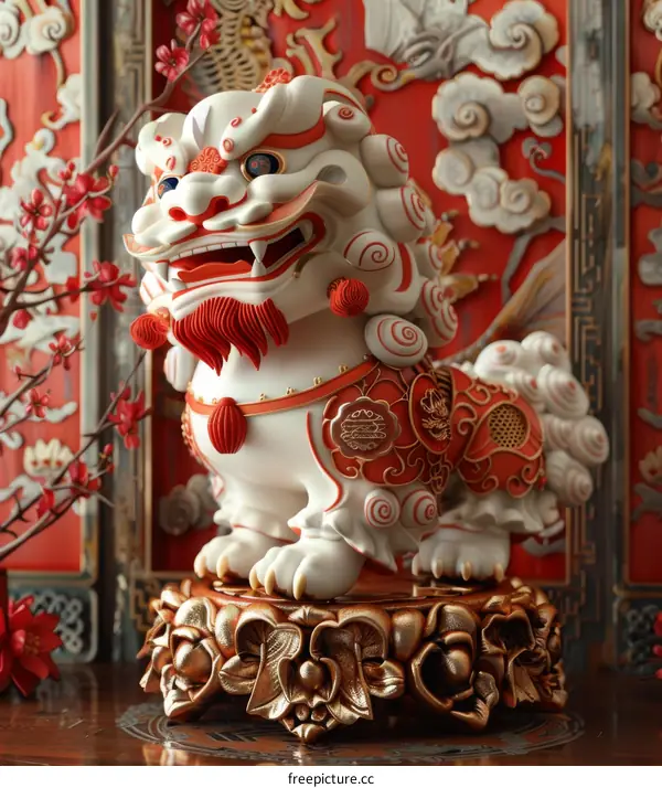Traditional Chinese Guardian Lion Statue Decor