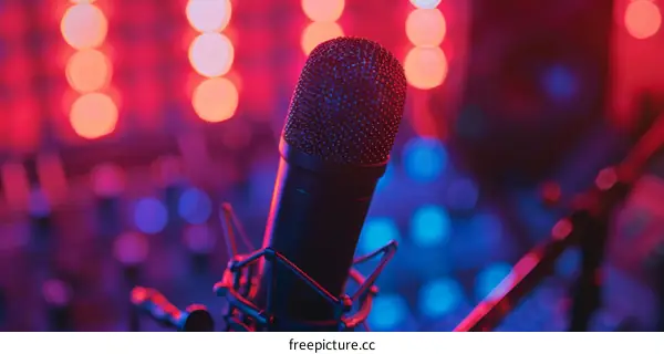 Neon Red and Blue Microphone