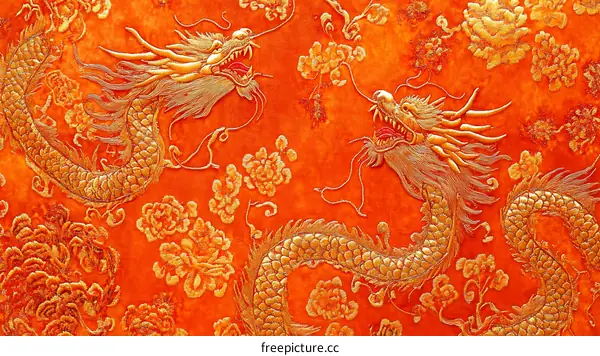 Chinese Dragon Embroidered Fabric Texture