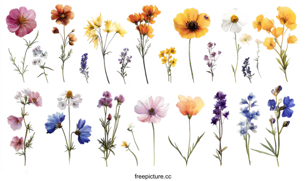 [Transparent Background PNG]Colorful Floral Illustrations Collection