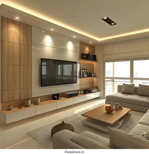 Modern Living Room Interior Design With Flat Screen TV and Couch