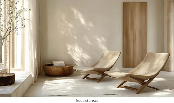 Modern Minimalist Living Room with Wooden Furniture