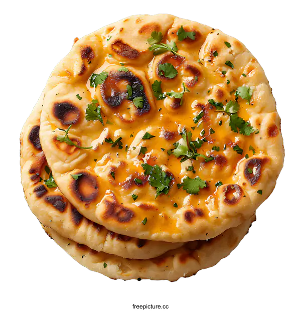 [Transparent Background PNG]Stack of naan bread on white background