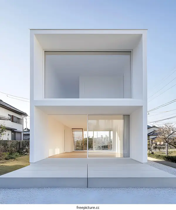 Modern White Minimalist House with Large Windows and a Simple Design