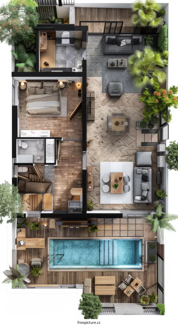 Modern Open Plan House with Pool Top View