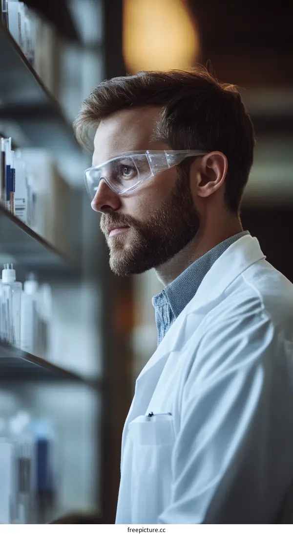 Caucasian Scientist Examining Samples in Lab