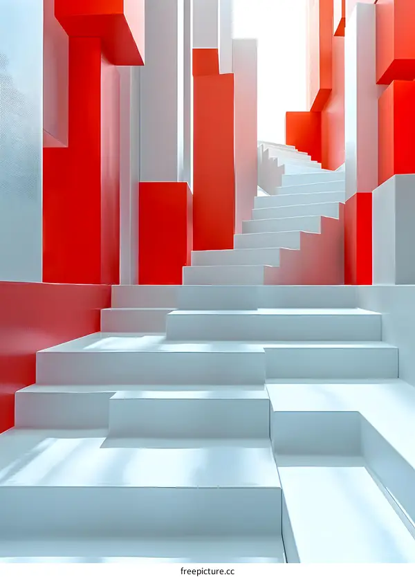 geometric shapes form white and red staircase