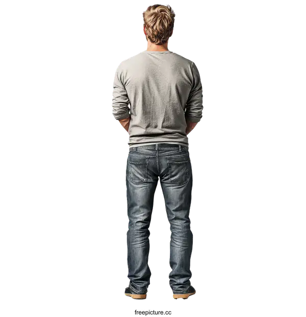 [Transparent Background PNG]Casual Man Looking Upward Full Body