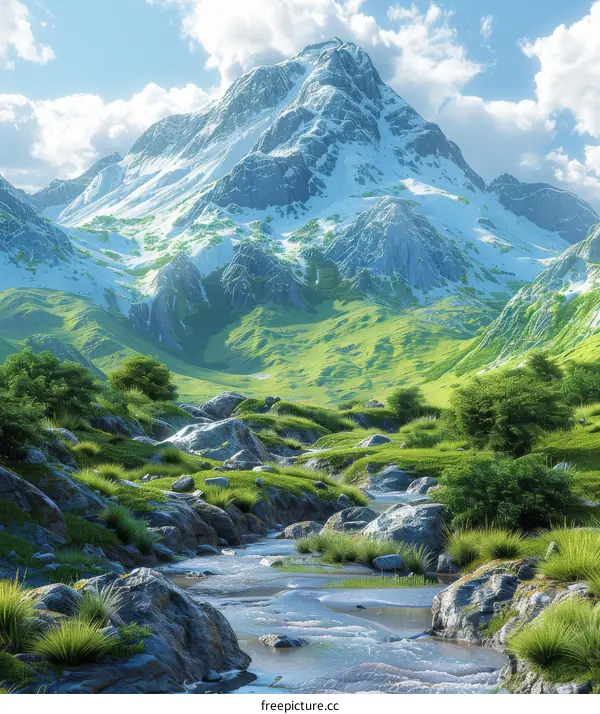 A Rocky Mountain Stream Winds Through a Picturesque Valley