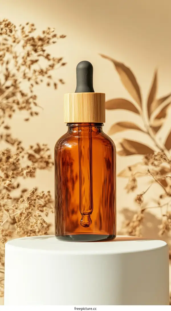 Amber Glass Dropper Bottle with Natural Accents