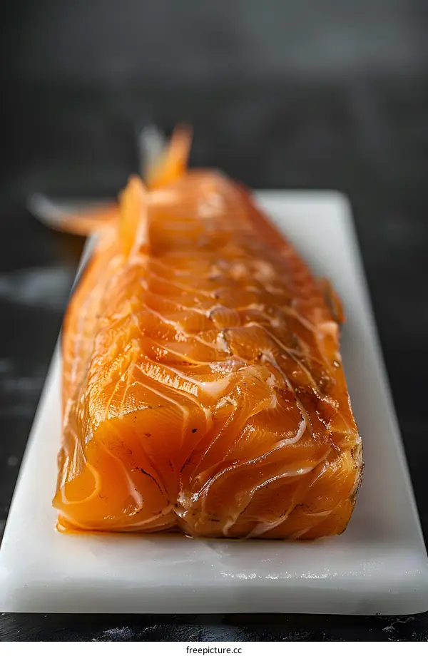 Smoked Salmon Fillet on White Cutting Board
