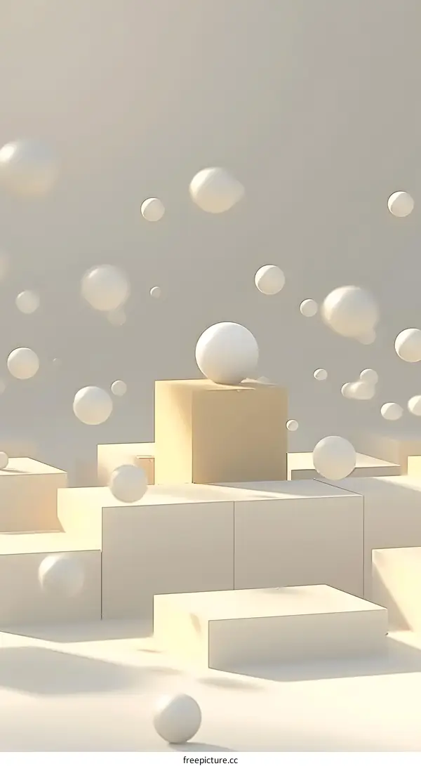Abstract 3D Render of White Spheres and Beige Cubes