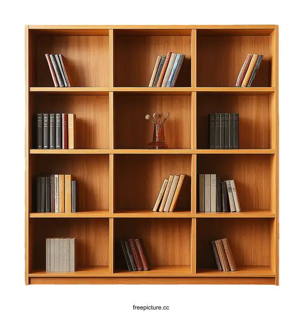 [Transparent Background PNG]Wooden Bookcase with Multiple Shelves