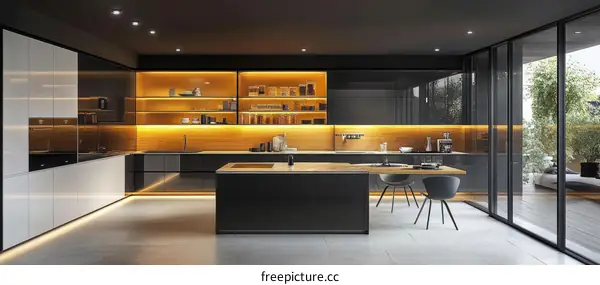 Modern Kitchen Design with Warm Lighting