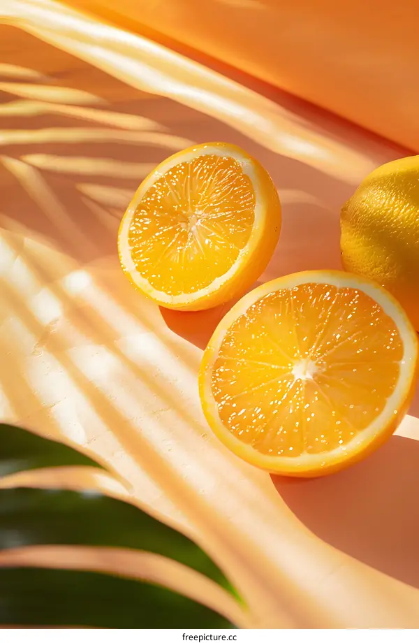 Fresh Orange and Lemon Slices on a Pink Background