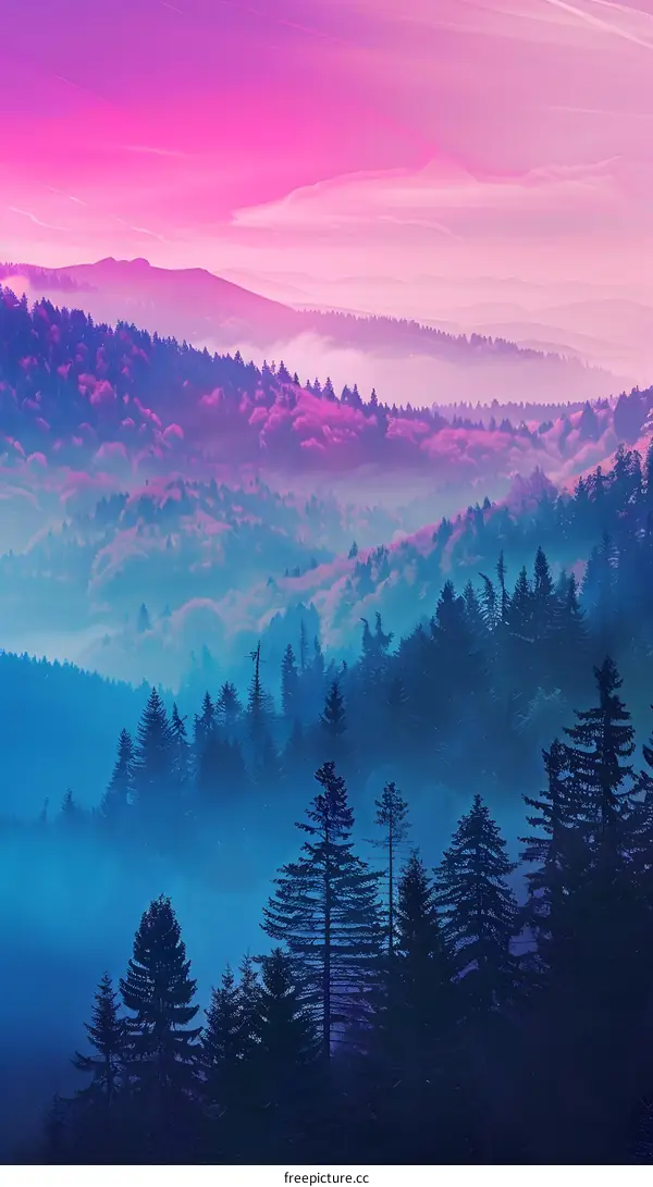 Forest Landscape with Purple and Blue Sky