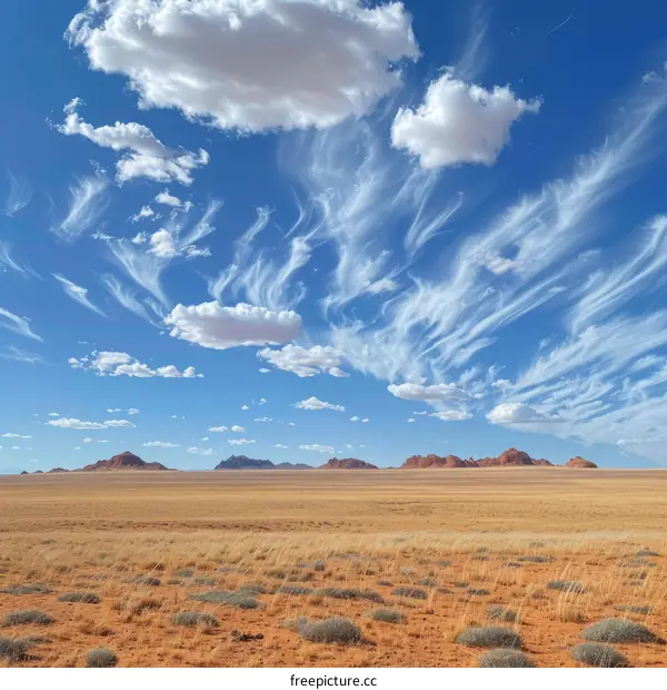 Vast Desert Landscape with Blue Sky and Clouds