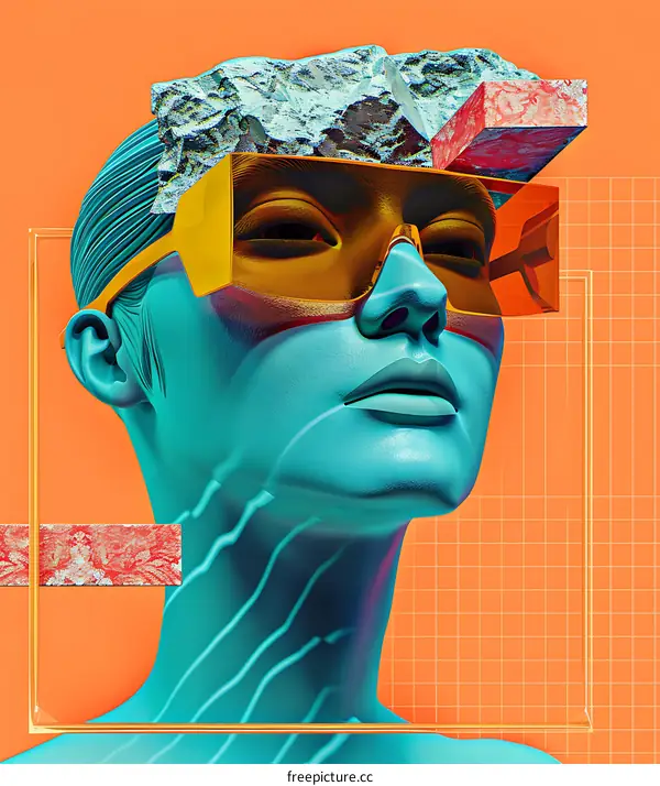 Abstract Portrait With Geometric Elements and Orange Background
