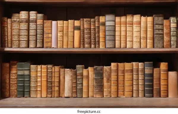 Antique Books on Wooden Bookshelf