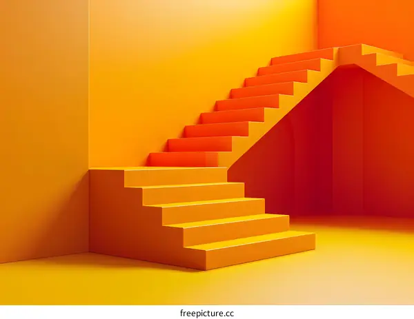 Orange 3D Staircase Minimalist Interior Design