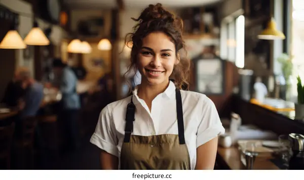 Portrait of a smiling waitress in a restaurant
