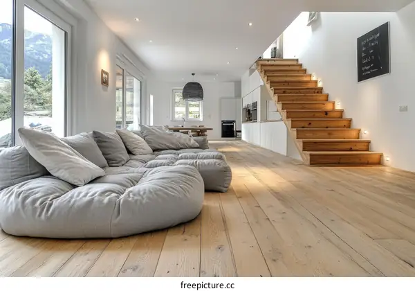 Modern Scandinavian Home Interior with Wooden Flooring