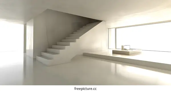 Minimalist Interior Design with Concrete Stairs and Large Window