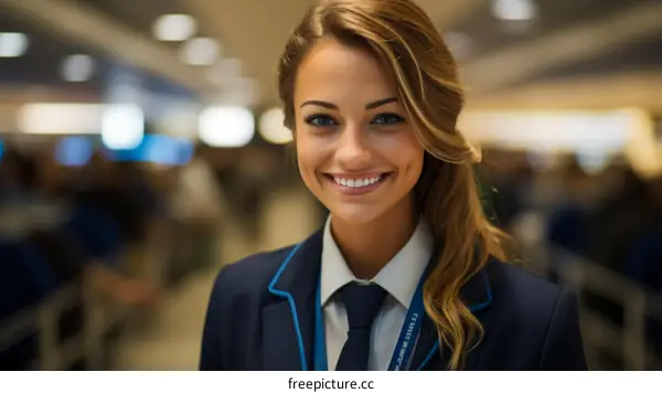 Portrait of a young female flight attendant smiling