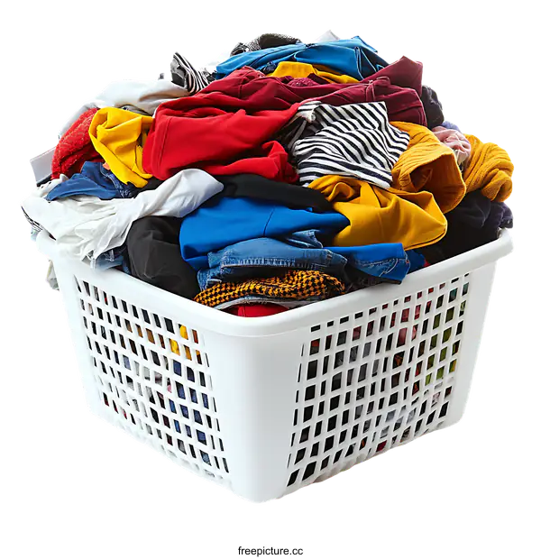 [Transparent Background PNG]Laundry Basket Full of Colorful Clothes