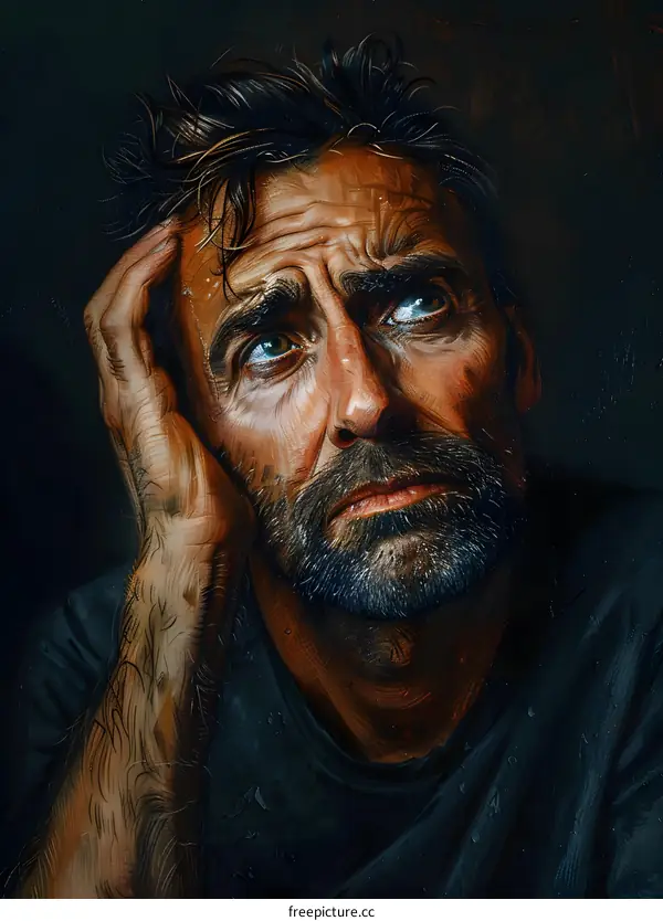 Portrait of a man with dark hair and beard wearing a black shirt