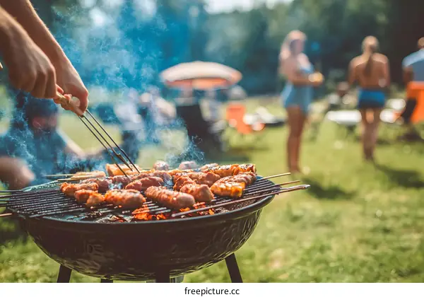 Grilling Food at a Summer Picnic