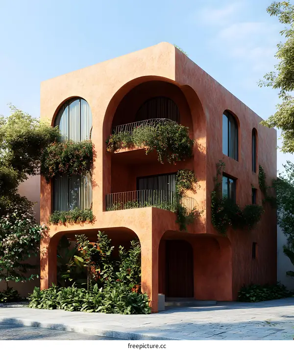 Modern House with Archways and Greenery