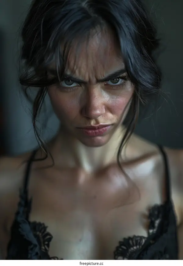 portrait of a young woman with an angry expression on her face