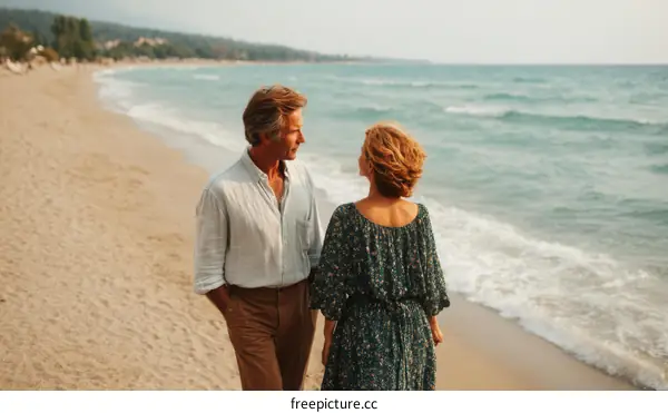 Couple Walking on Beach at Sunset