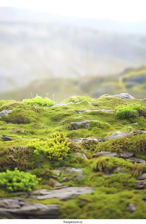 Green Moss Covered Stones In Nature