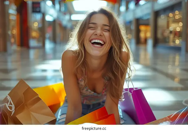 Laughing woman with shopping bags