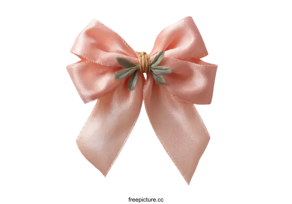 [Transparent Background PNG]Delicate Peach Satin Bow with Embroidered Accents