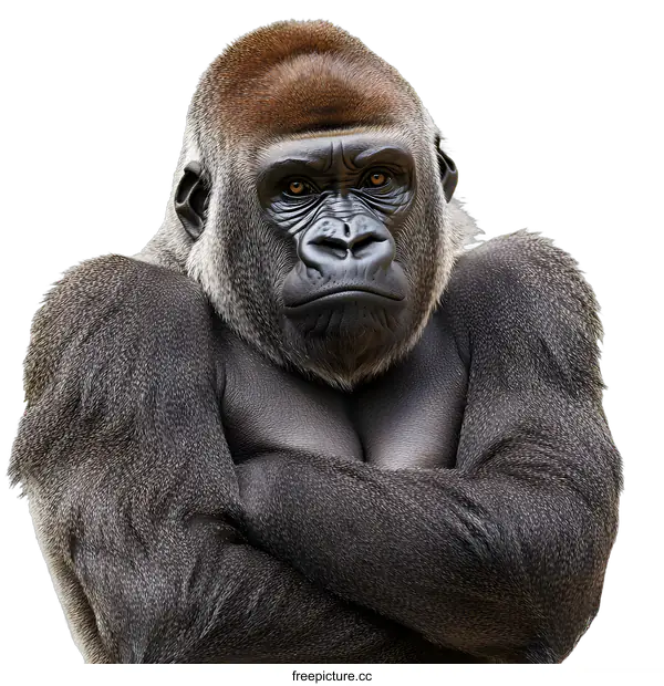 [Transparent Background PNG]Closeup Portrait of a Gorilla with Folded Arms