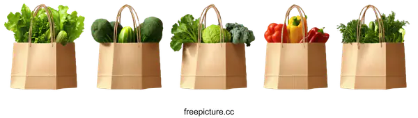 [Transparent Background PNG]Realistic Paper Shopping Bags Filled with Fresh Vegetables