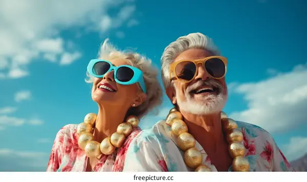 Happy retired couple enjoying the sunshine