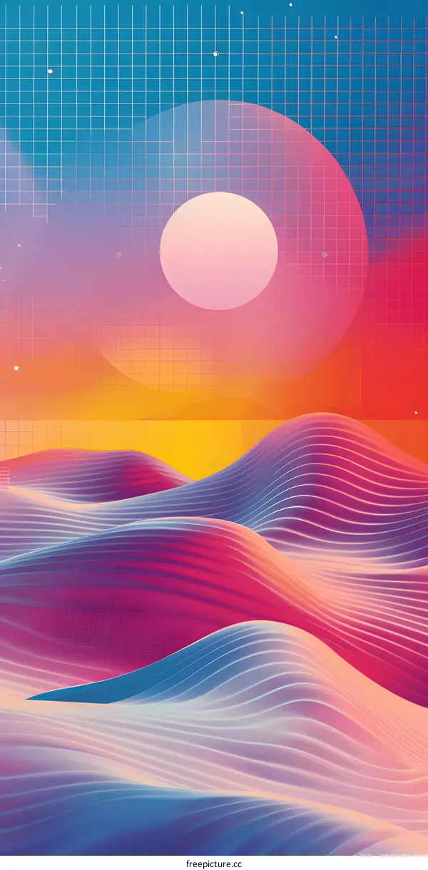 Abstract Wavy Lines with Geometric Shapes Background