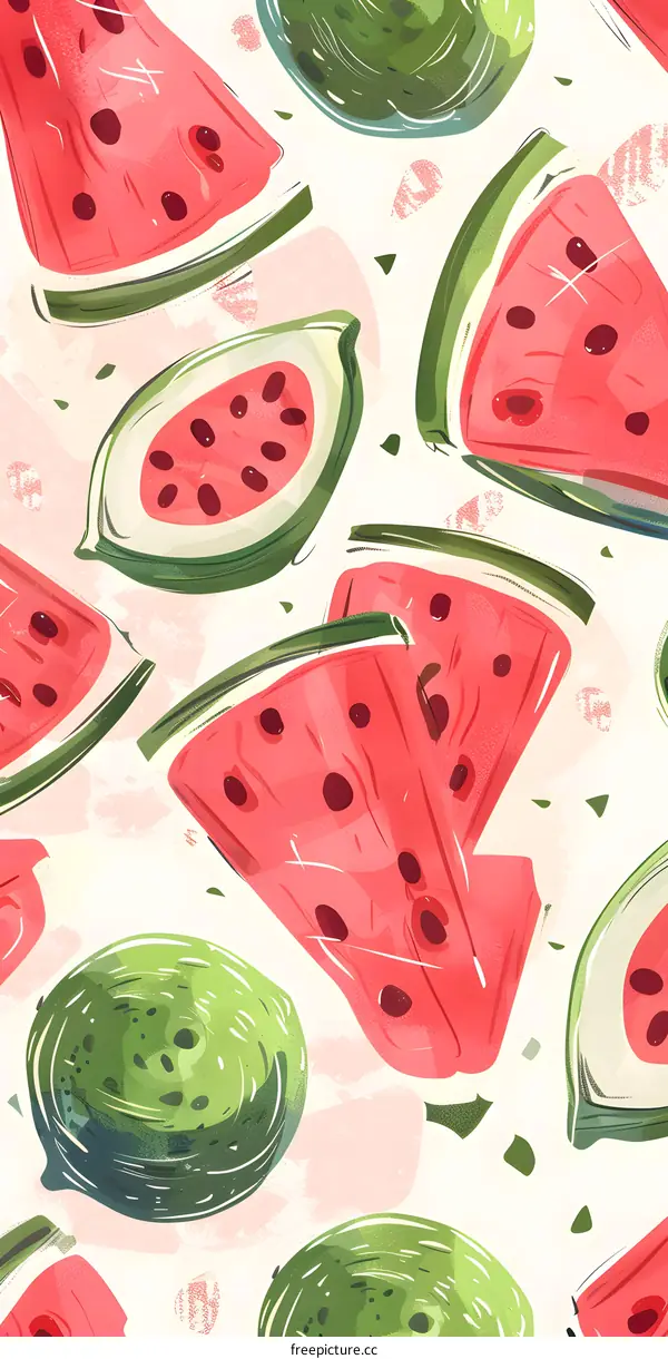 Watermelon and Lime Seamless Pattern Illustration